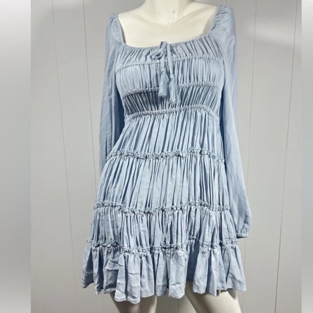 Chelsea & Violet Light Blue Long Sleeve Ruffle Mini Dress